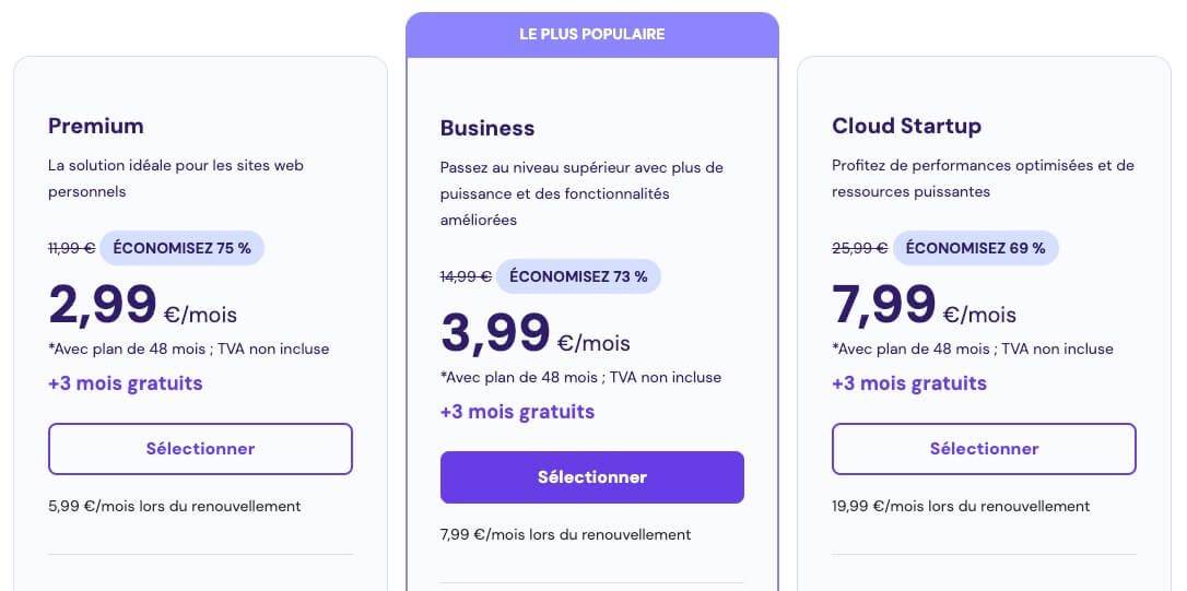 Tarifs dégressifs Hostinger