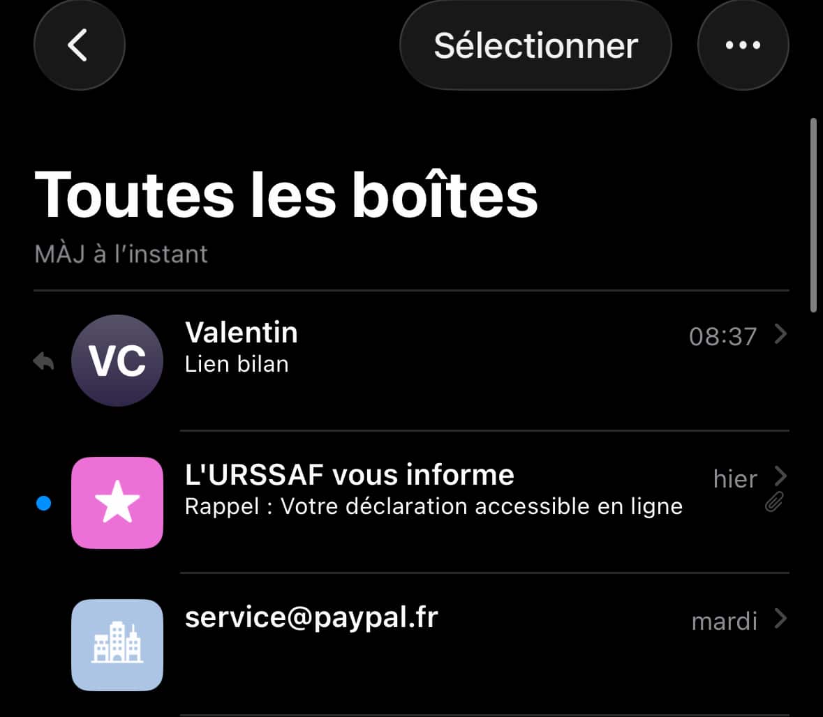 Mail vue liste