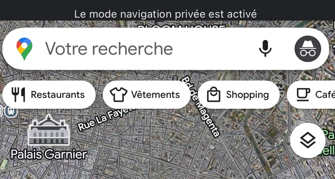 Google Maps navigation privée active