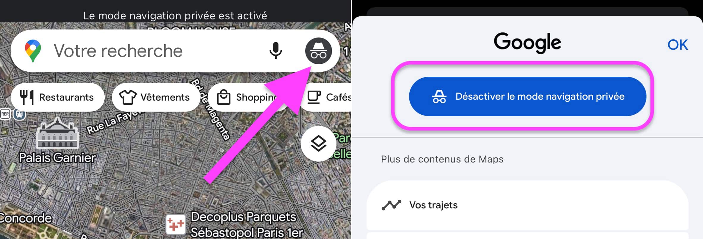 Google Maps navigation privée désactiver