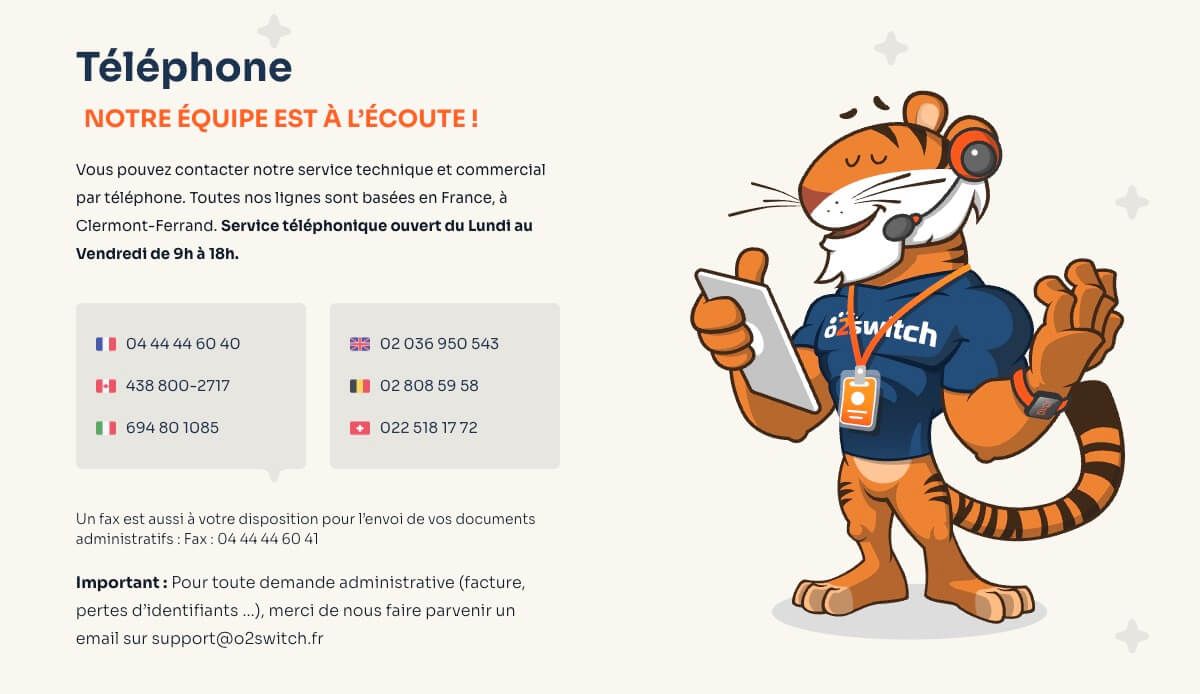 Support téléphonique o2switch