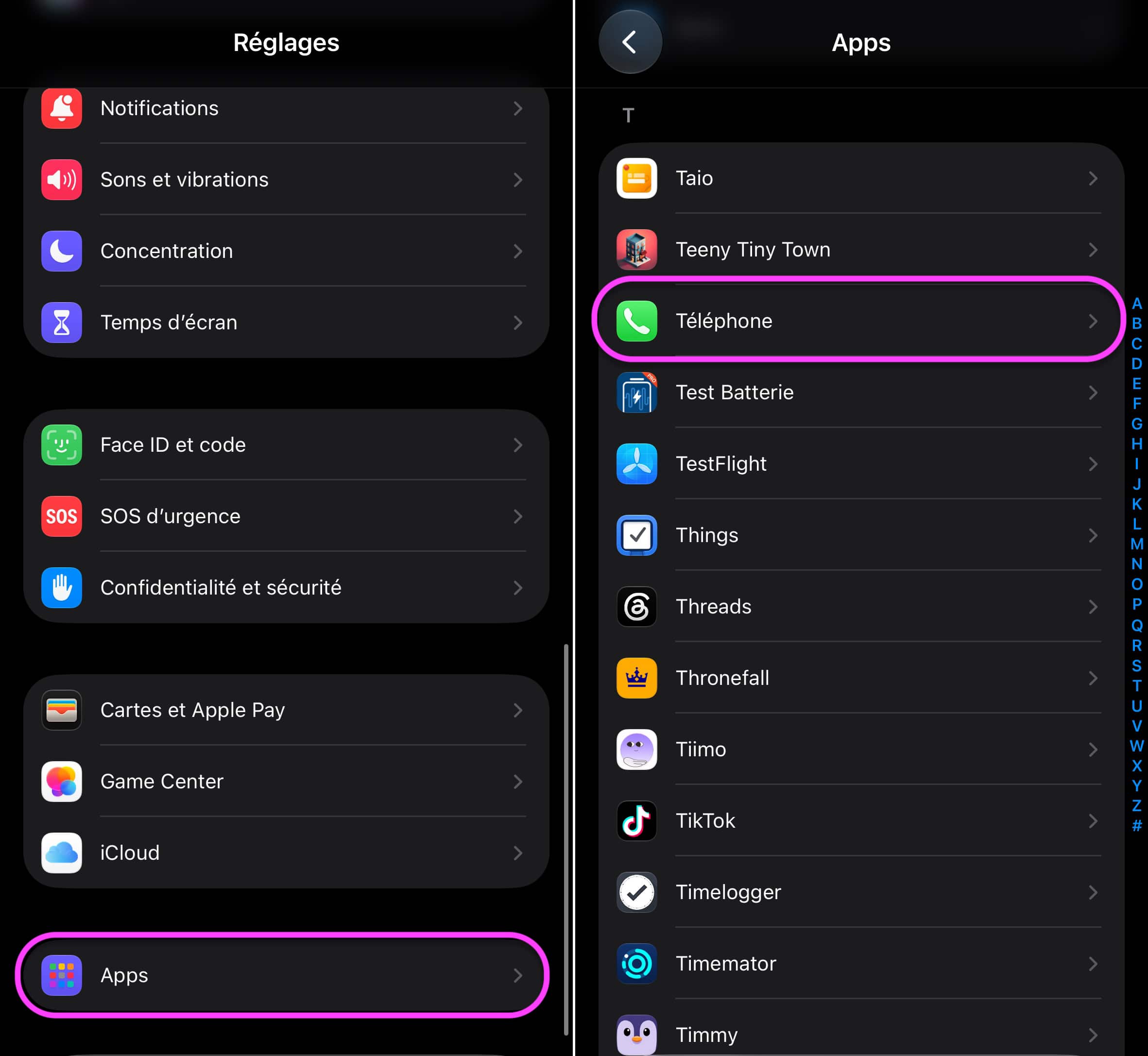 Apps téléphone