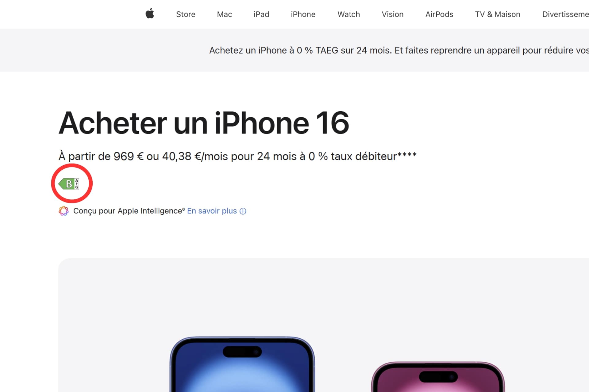 Etiquette energie iPhone france