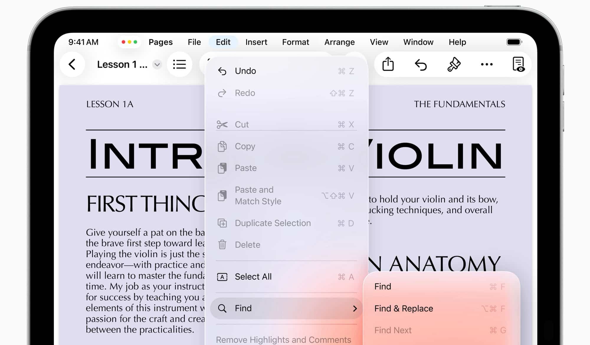 Barre des menus iPadOS