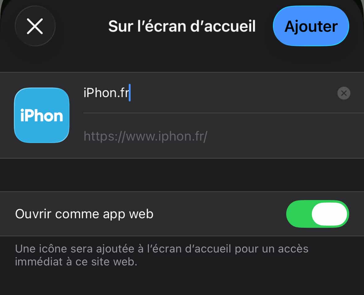 Ajout web app iOS 26