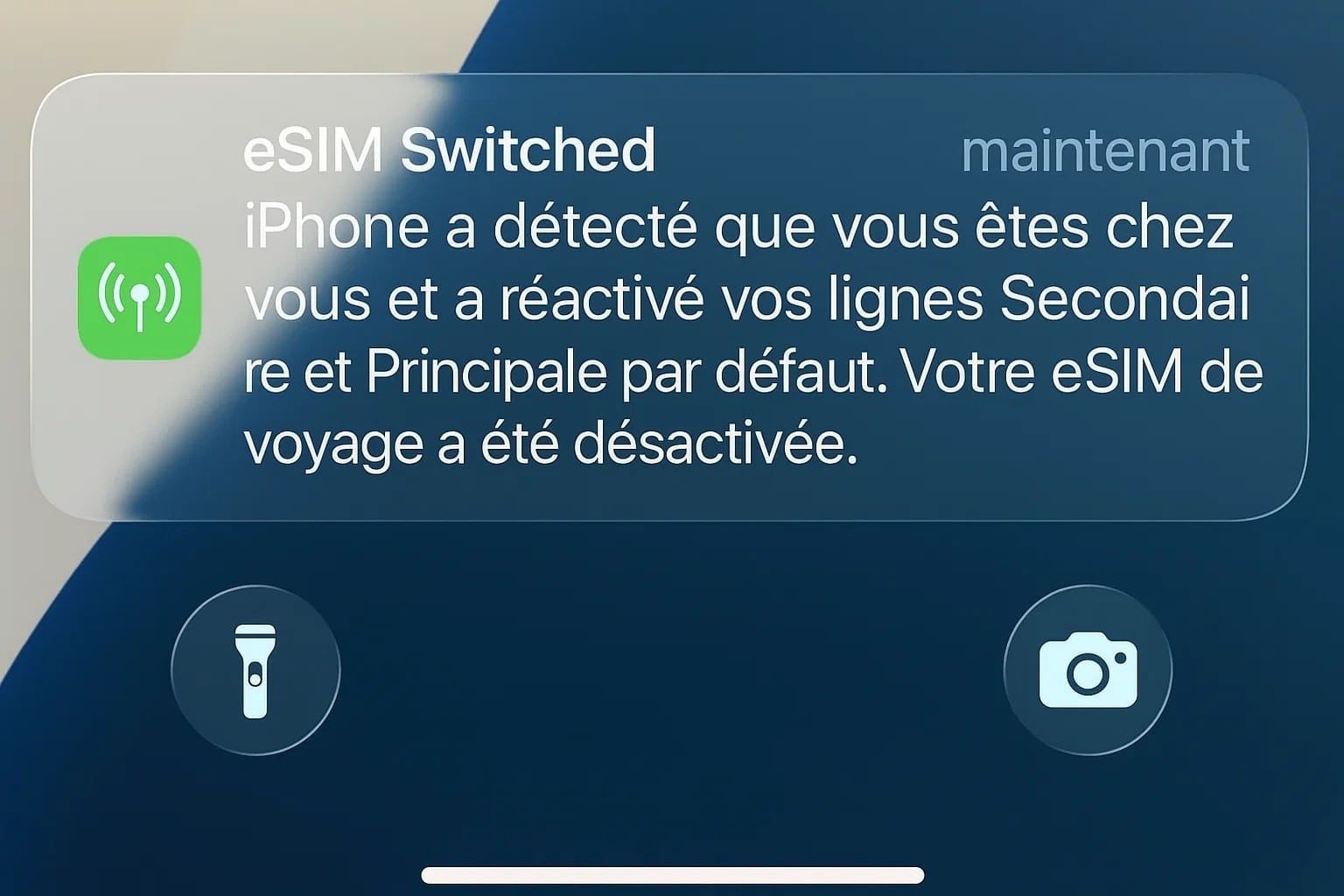 iOS 26 changement automatique esim frontiere image traduite