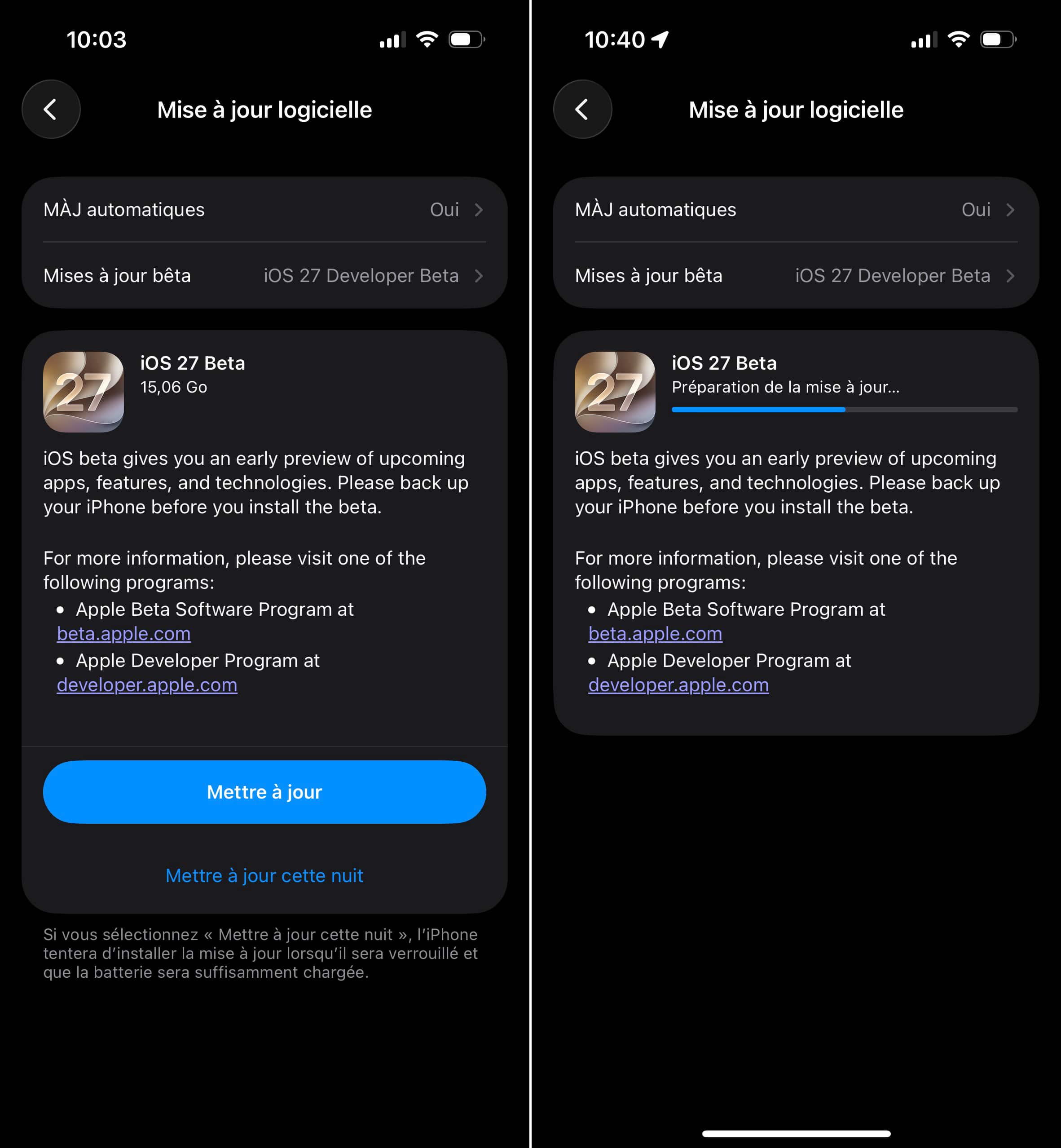 iOS 27 installer bêta