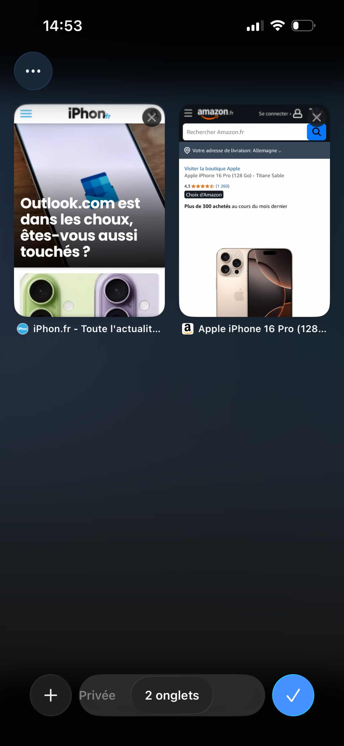 Onglets iOS 26