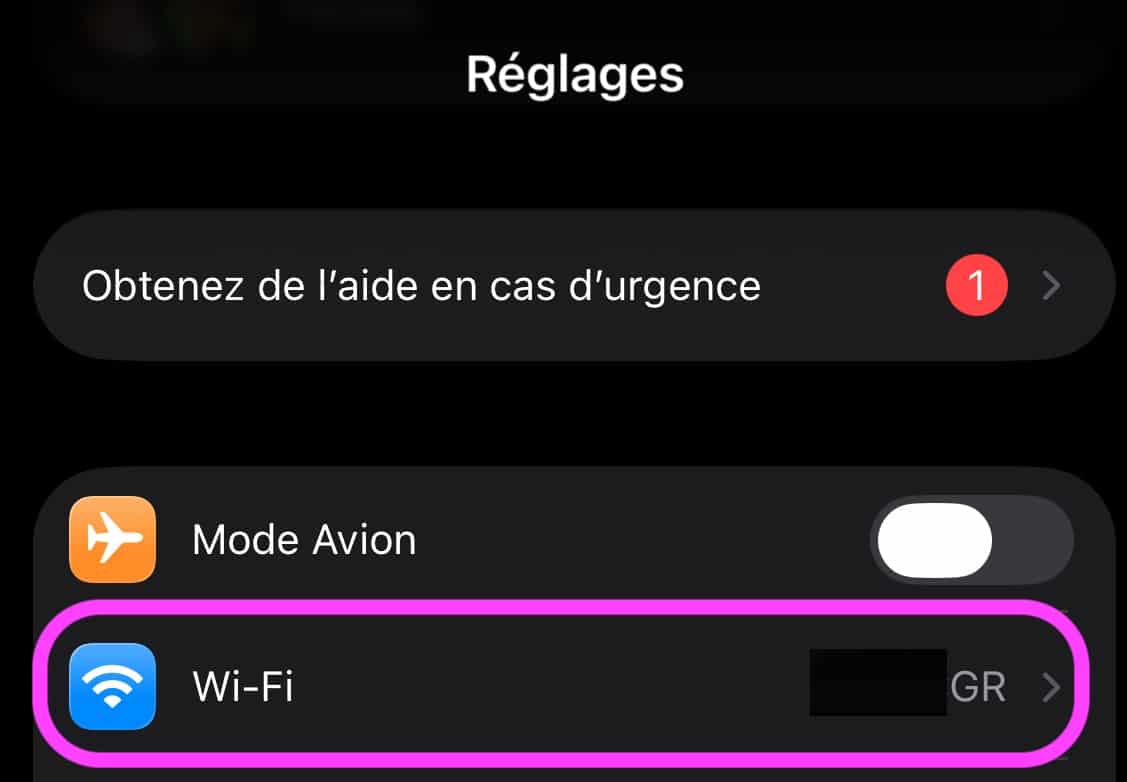 Réglages Wi-Fi iOS