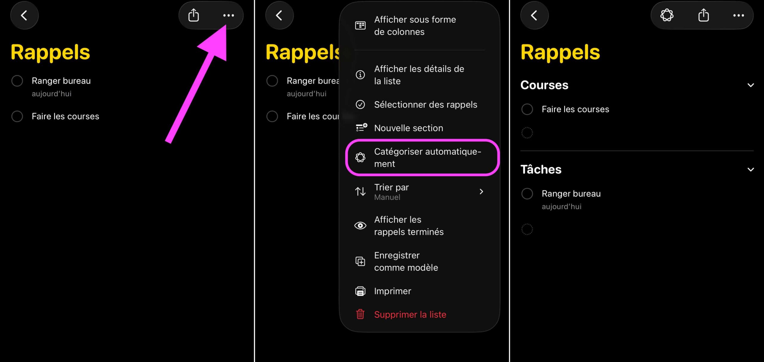 Rappels tri automatique