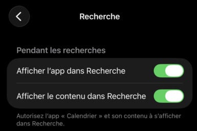 Bouton recherche calendrier iOS