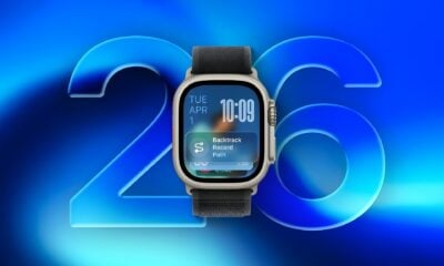 Apple watchOS 26 liquid glass fond bleu