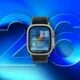 Apple watchOS 26 liquid glass fond bleu