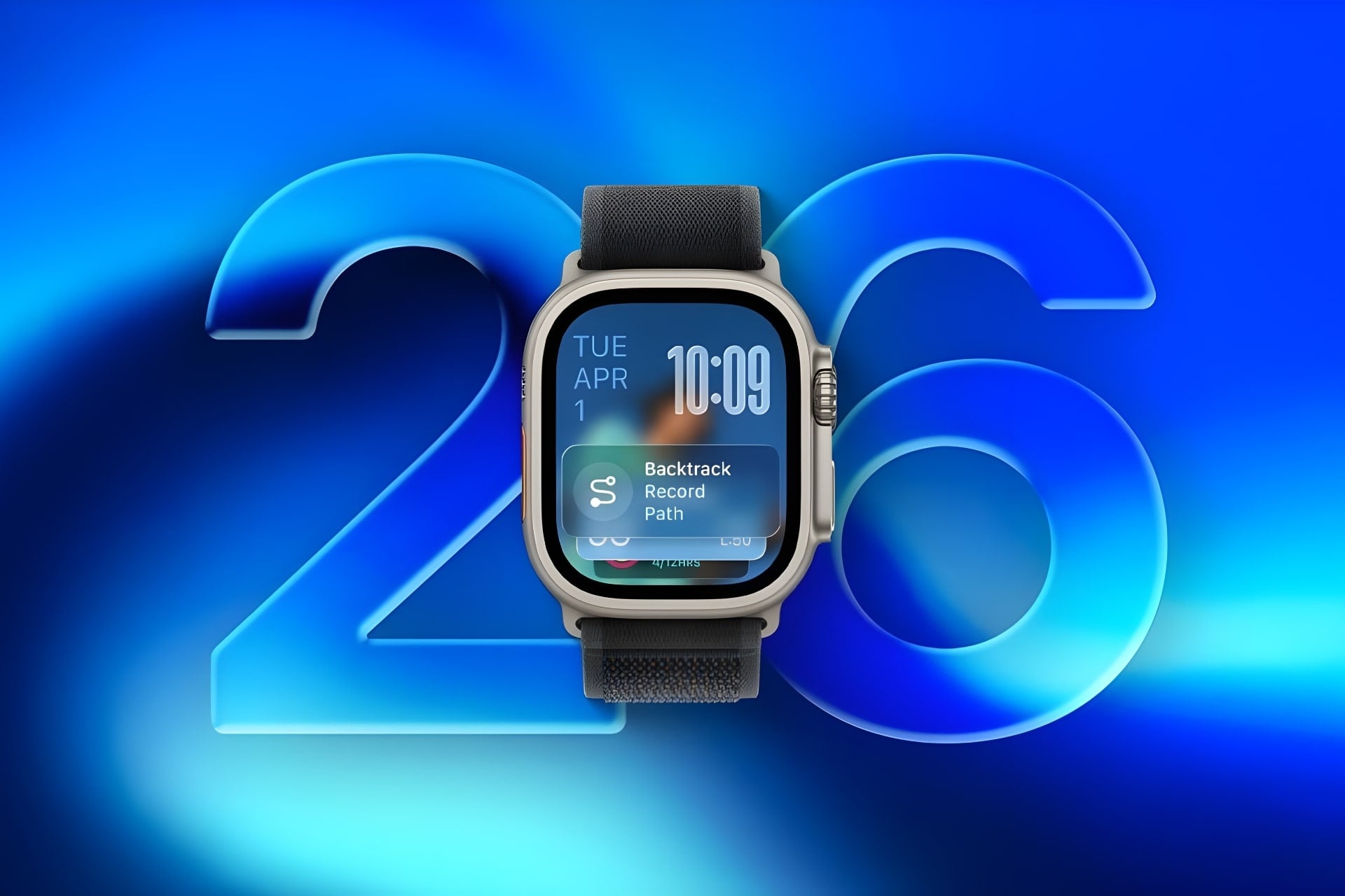 Apple watchOS 26 liquid glass fond bleu