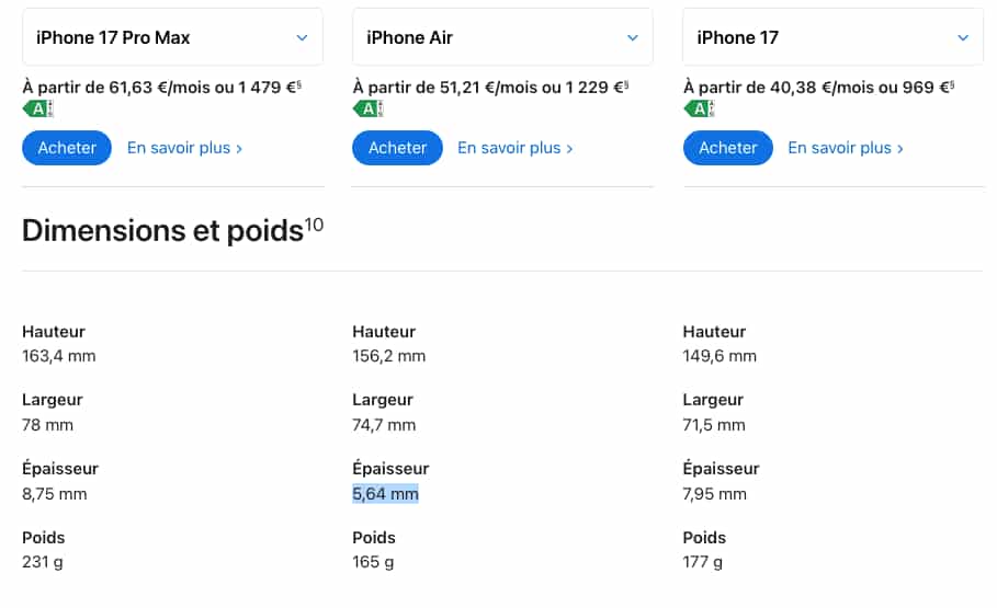 épaisseur iPhone Air