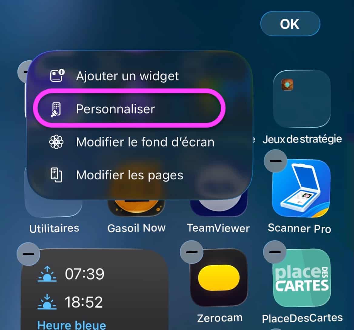 Personnaliser écran d'accueil