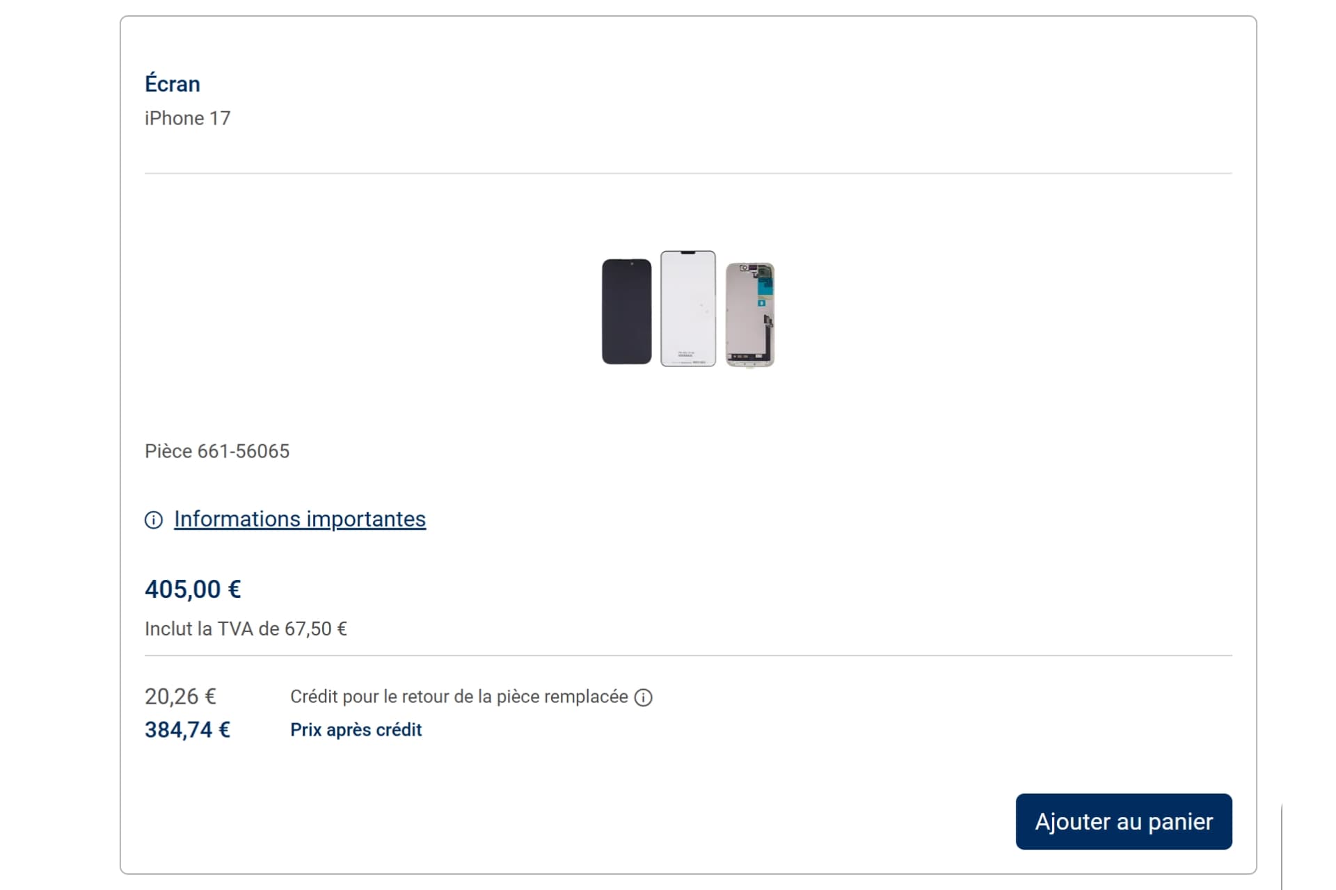 Prix réparation écran iPhone 17 self service repair min