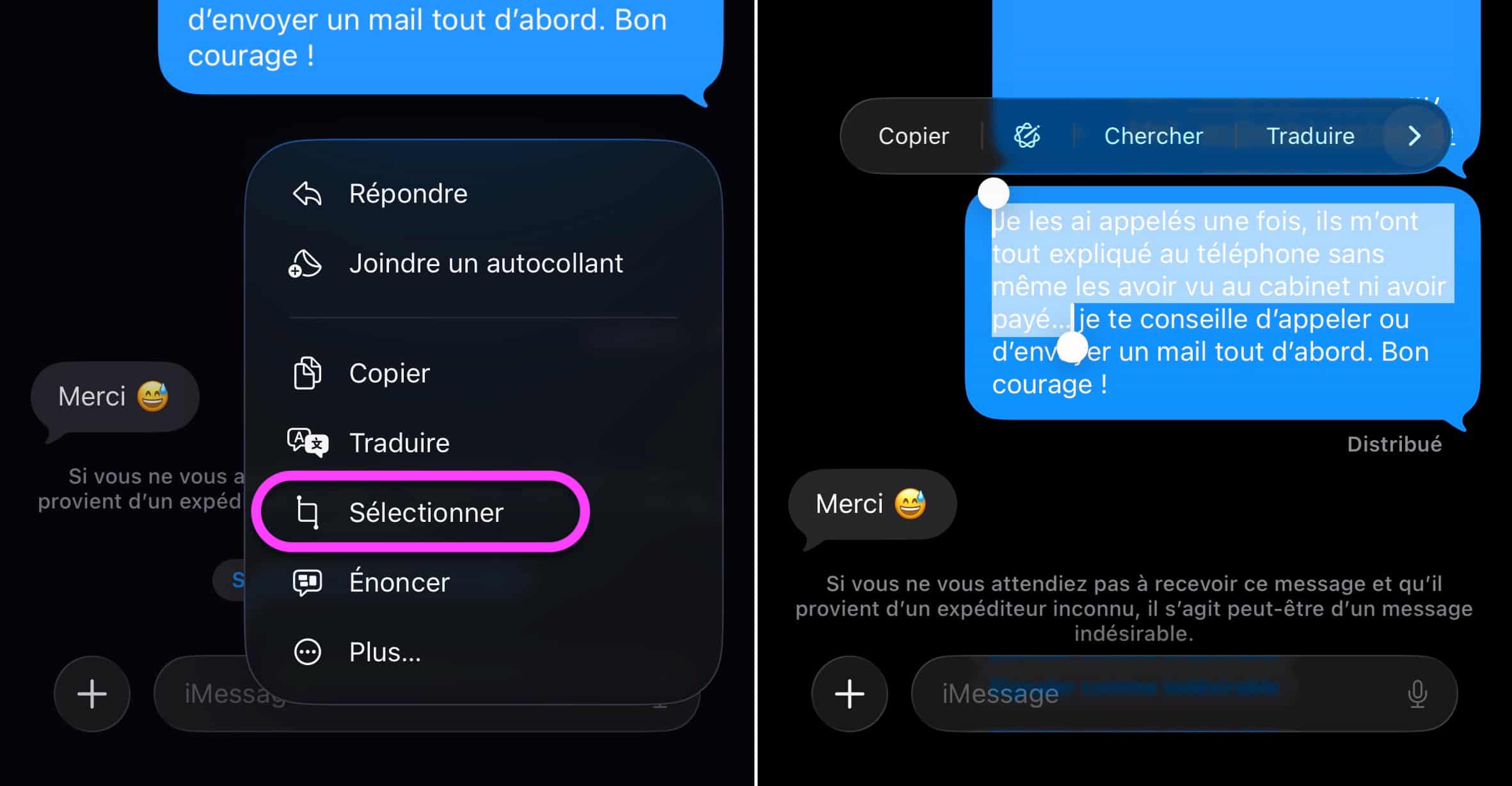 Selection iMessage