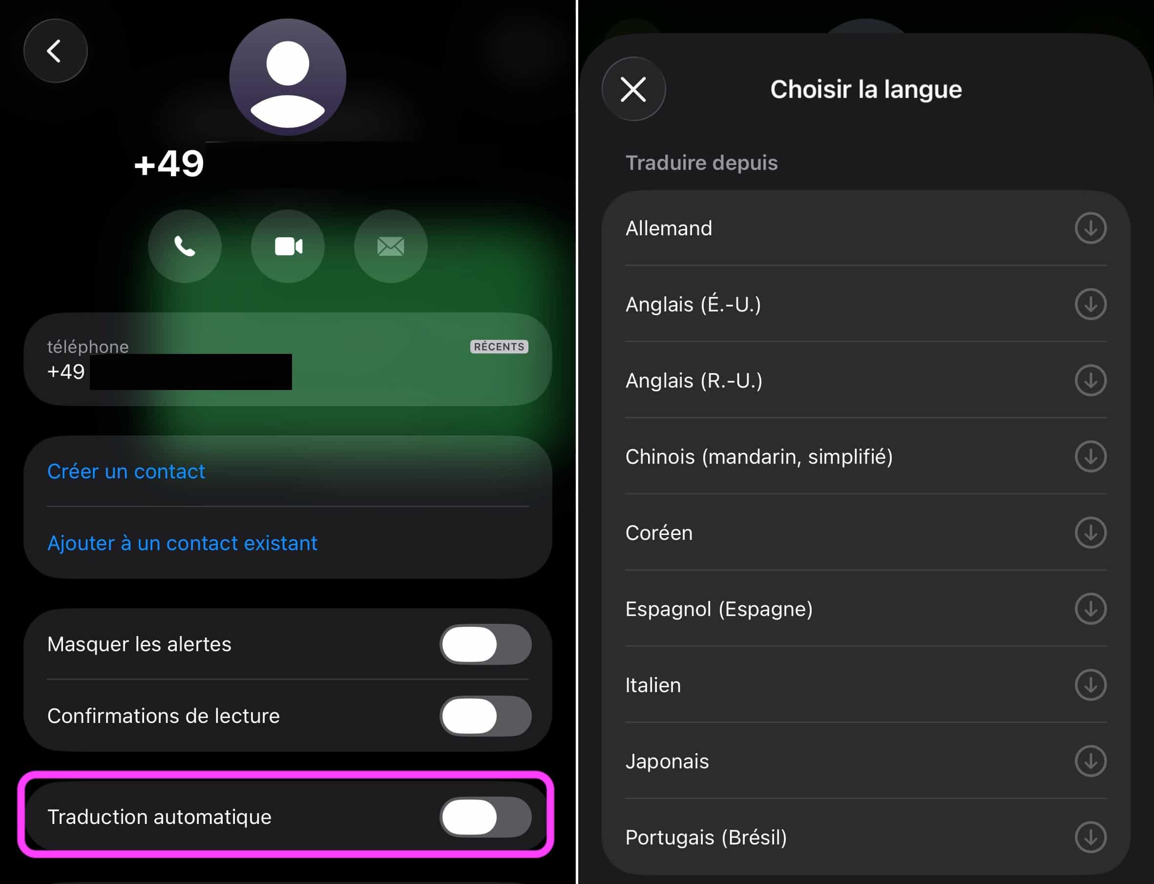 Traduction automatique iMessage