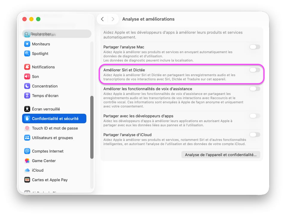 Améliorer dictée Siri