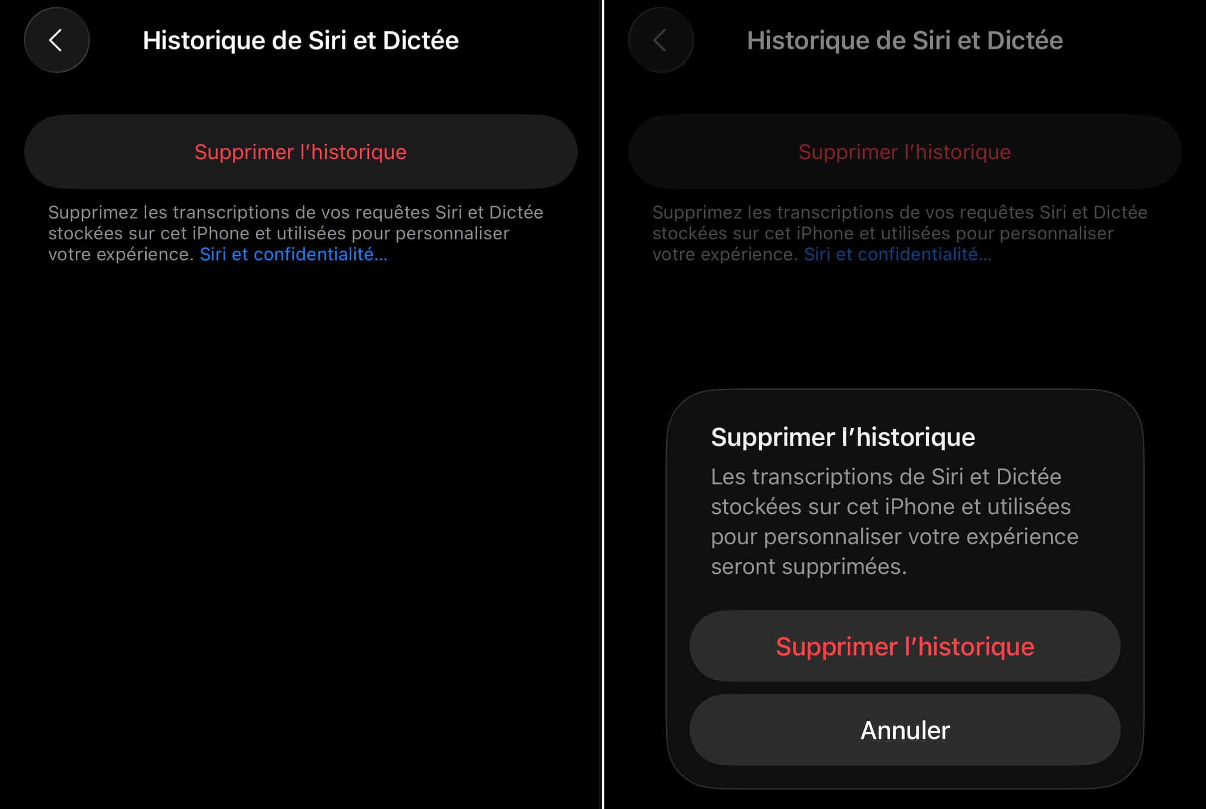 Supprimer historique Siri