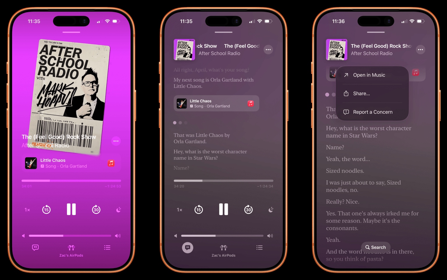 Apple podcast lien morceaux apple music iOS 26.2