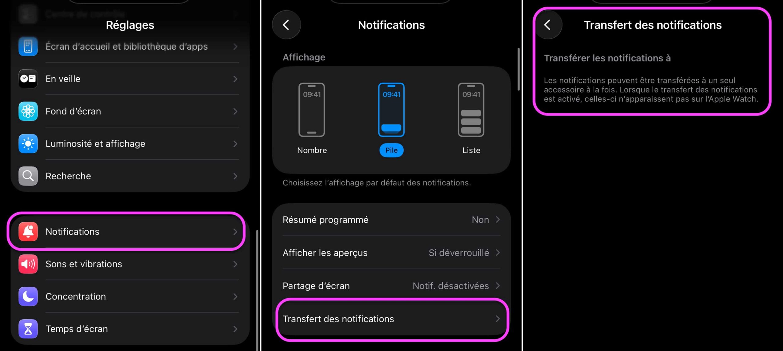 Transfert notifications iOS 26.3