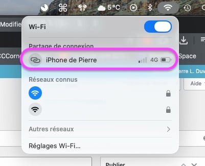 Partage connexion iPhone macOS