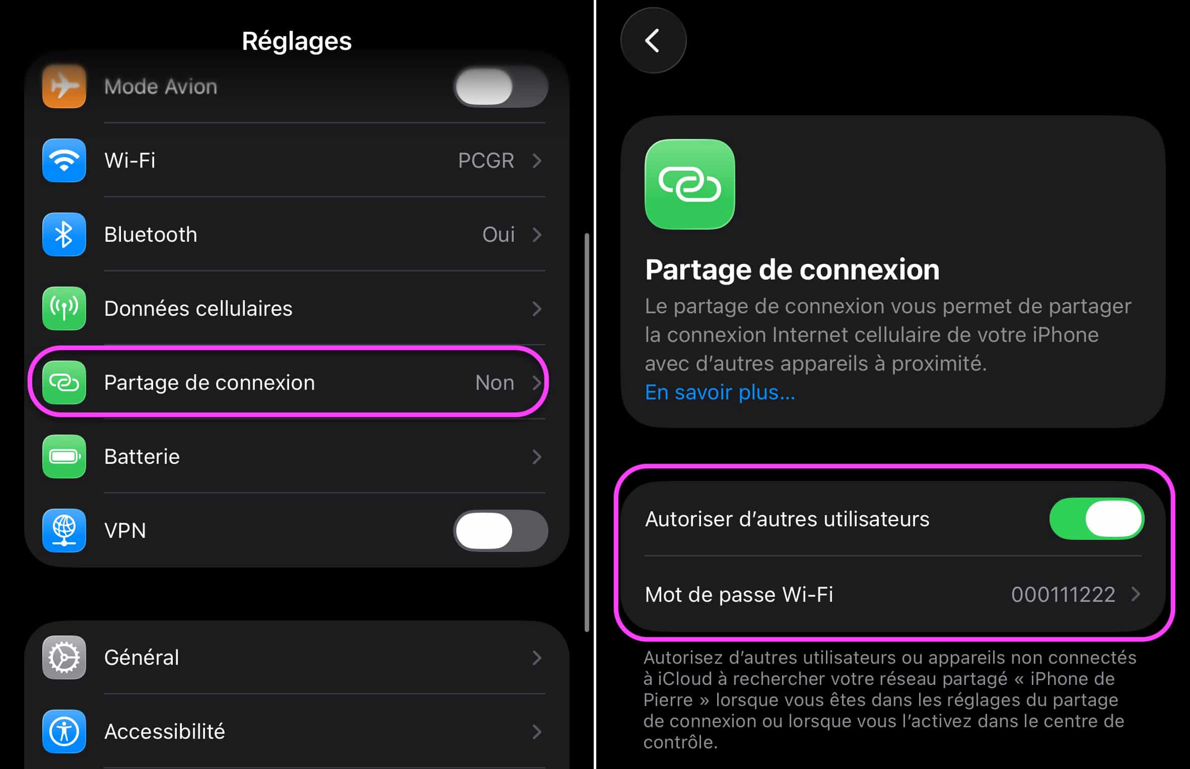 Partage connexion iPhone