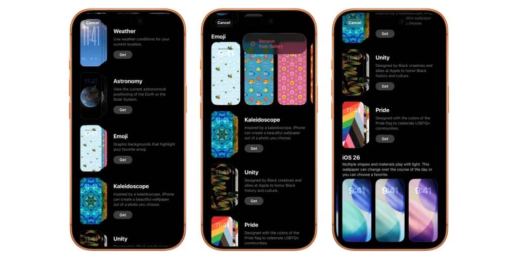 Galeries fonds d'écran iOS 26.4