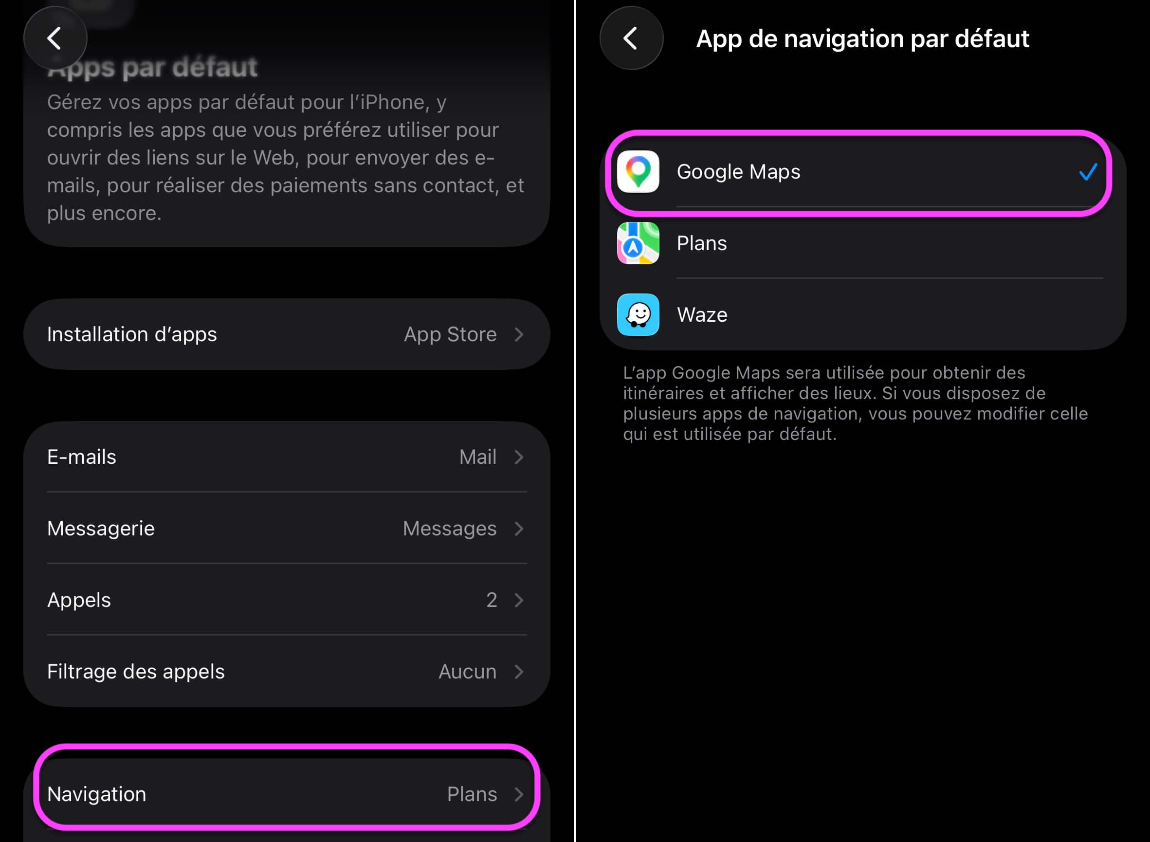 Google Maps app par défaut