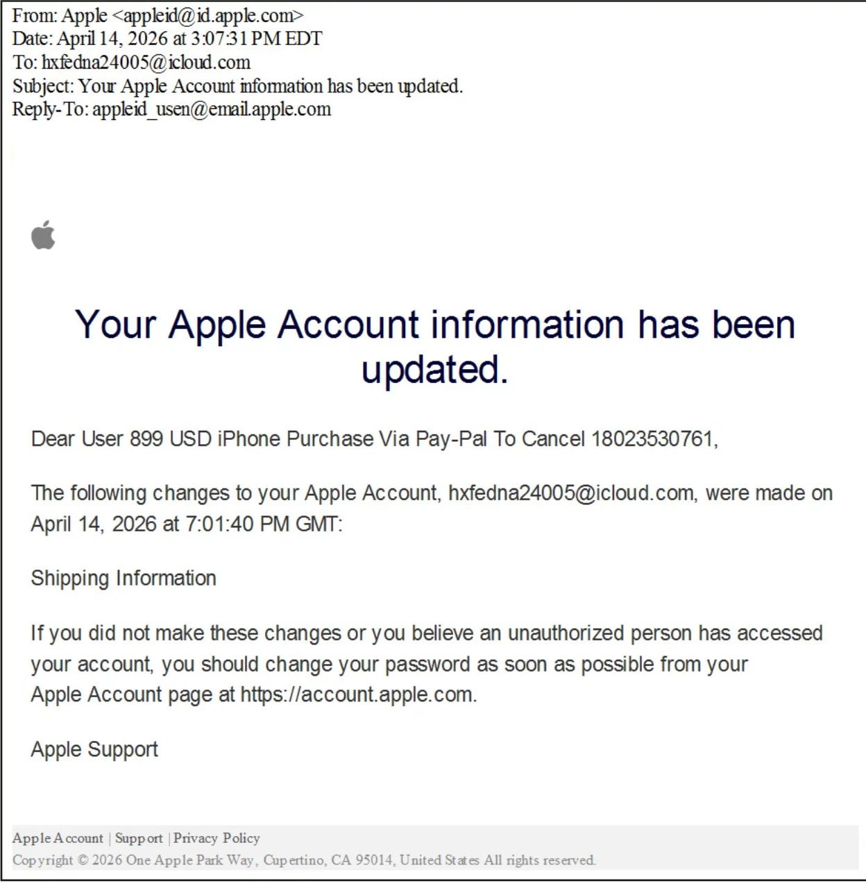 Apple mail message arnaque