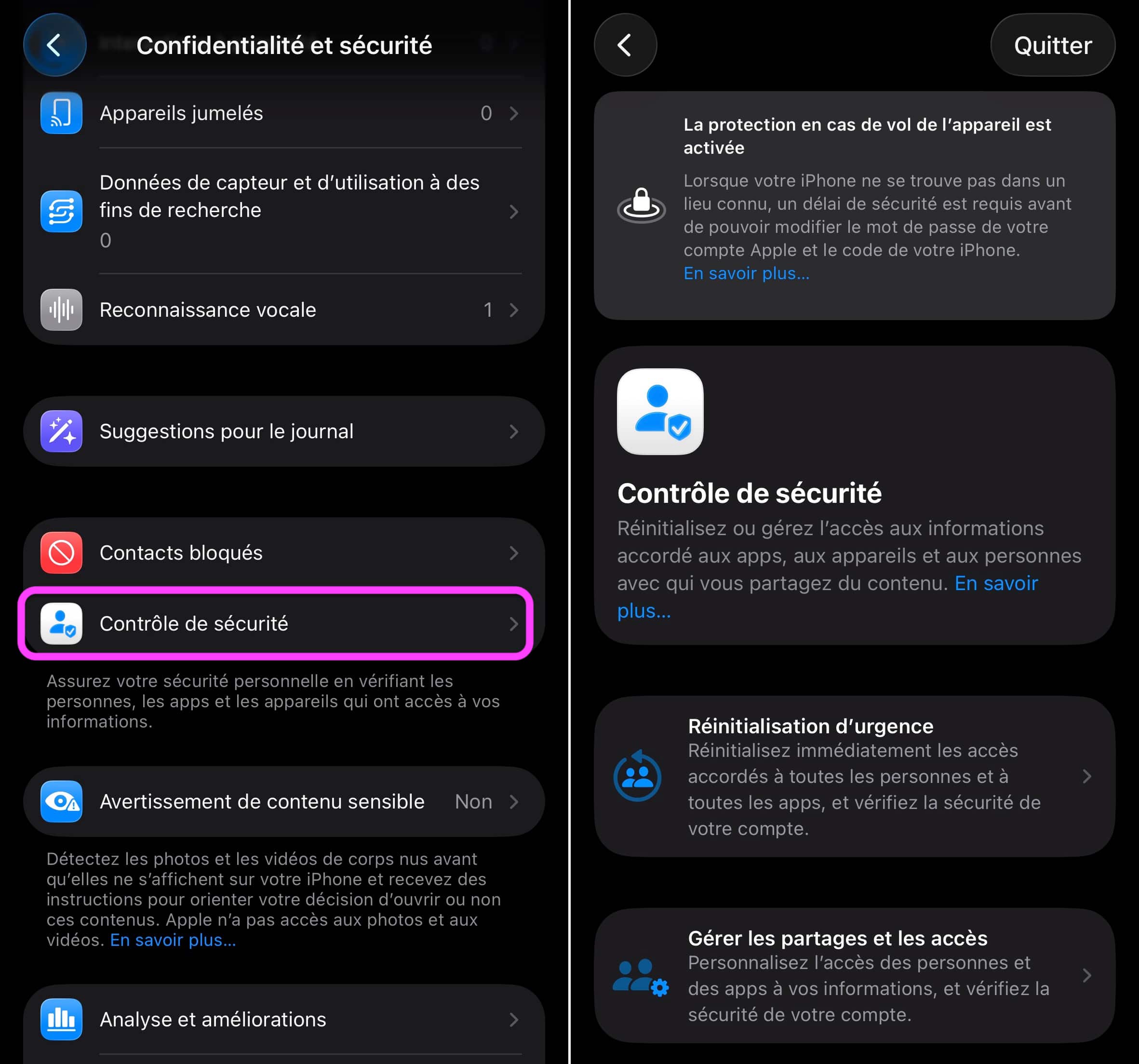 Contrôle sécurité iOS