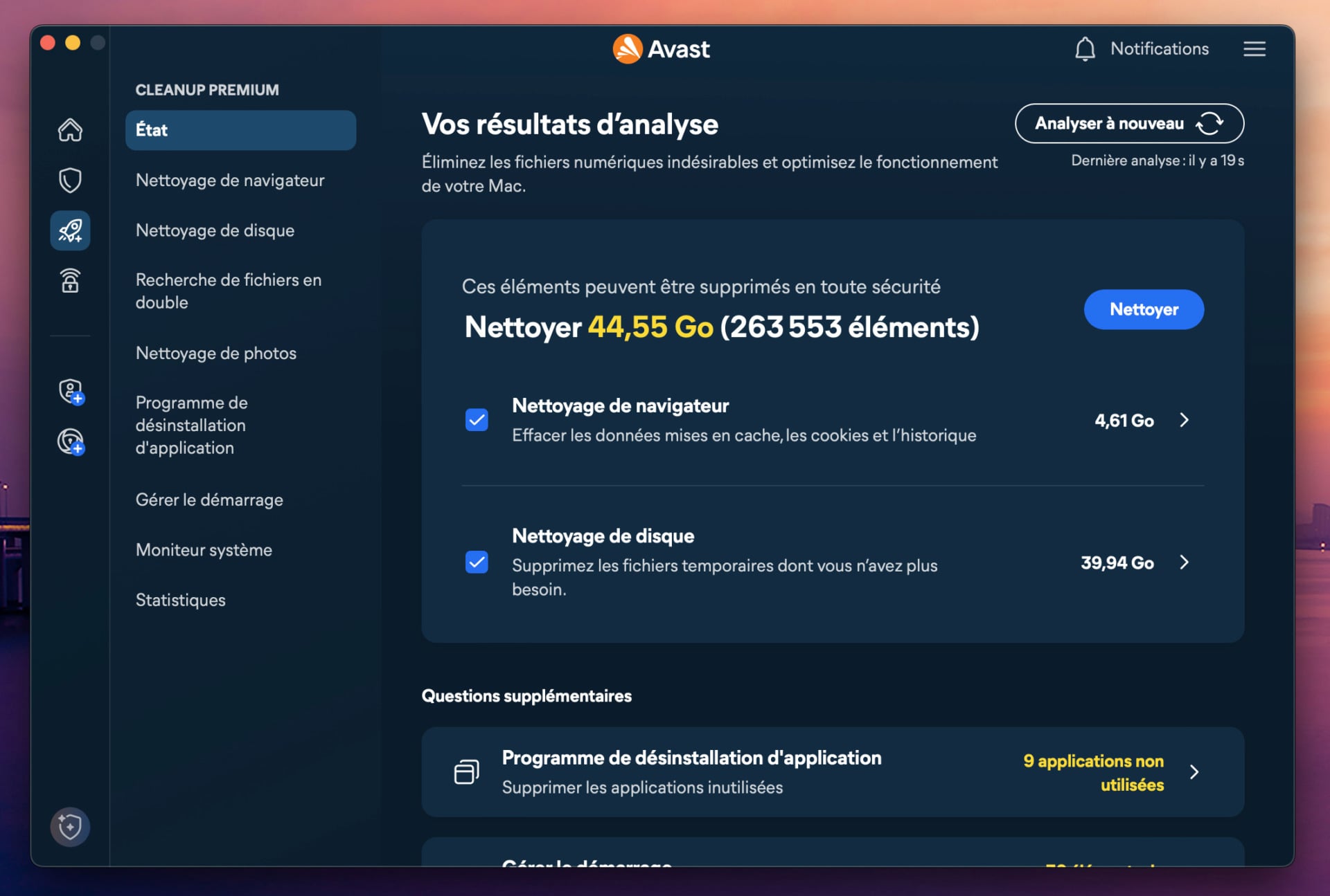 Une brique payante permet d'avoir un vrai nettoyeur de disque, y compris sur Mac