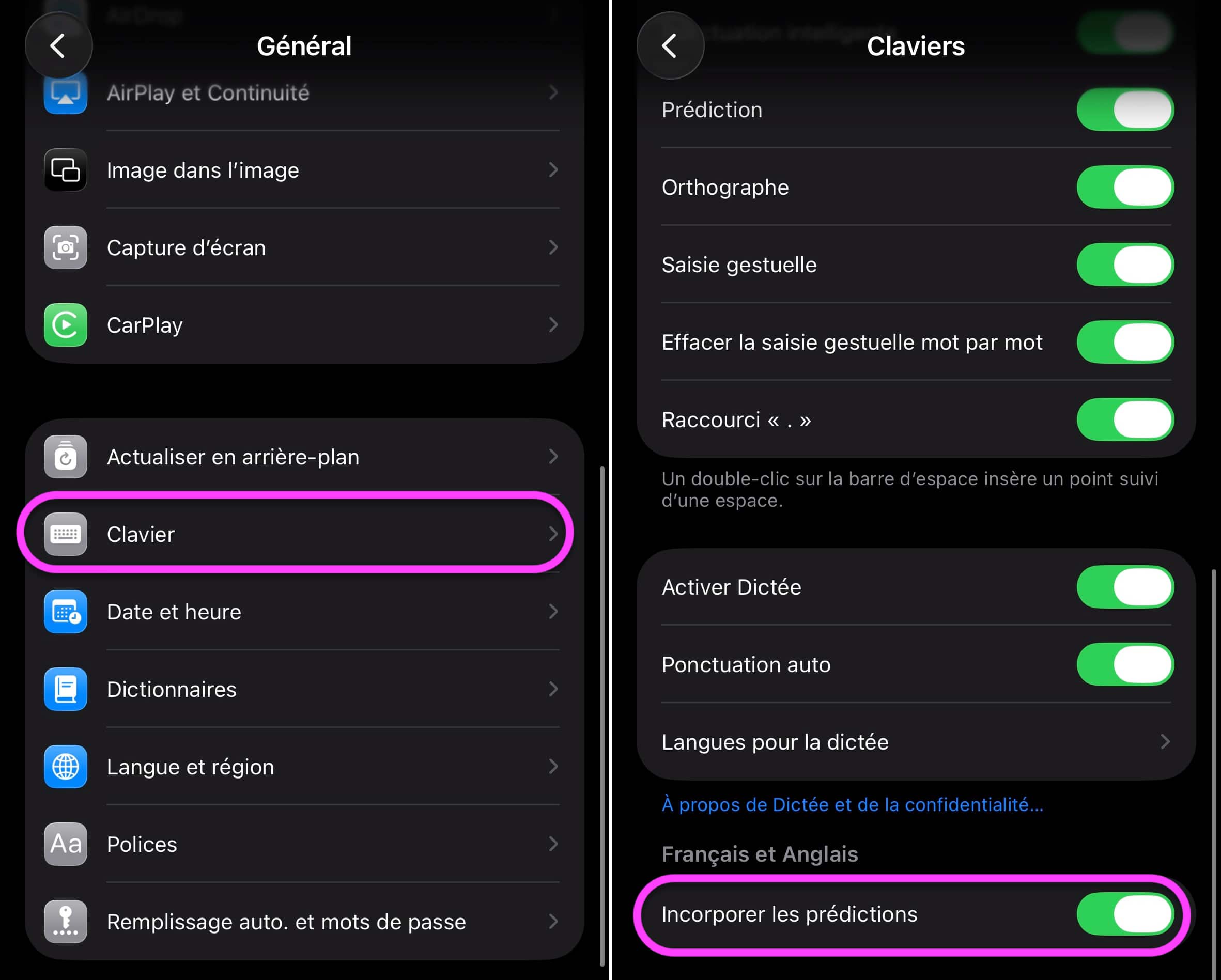Clavier prédictions