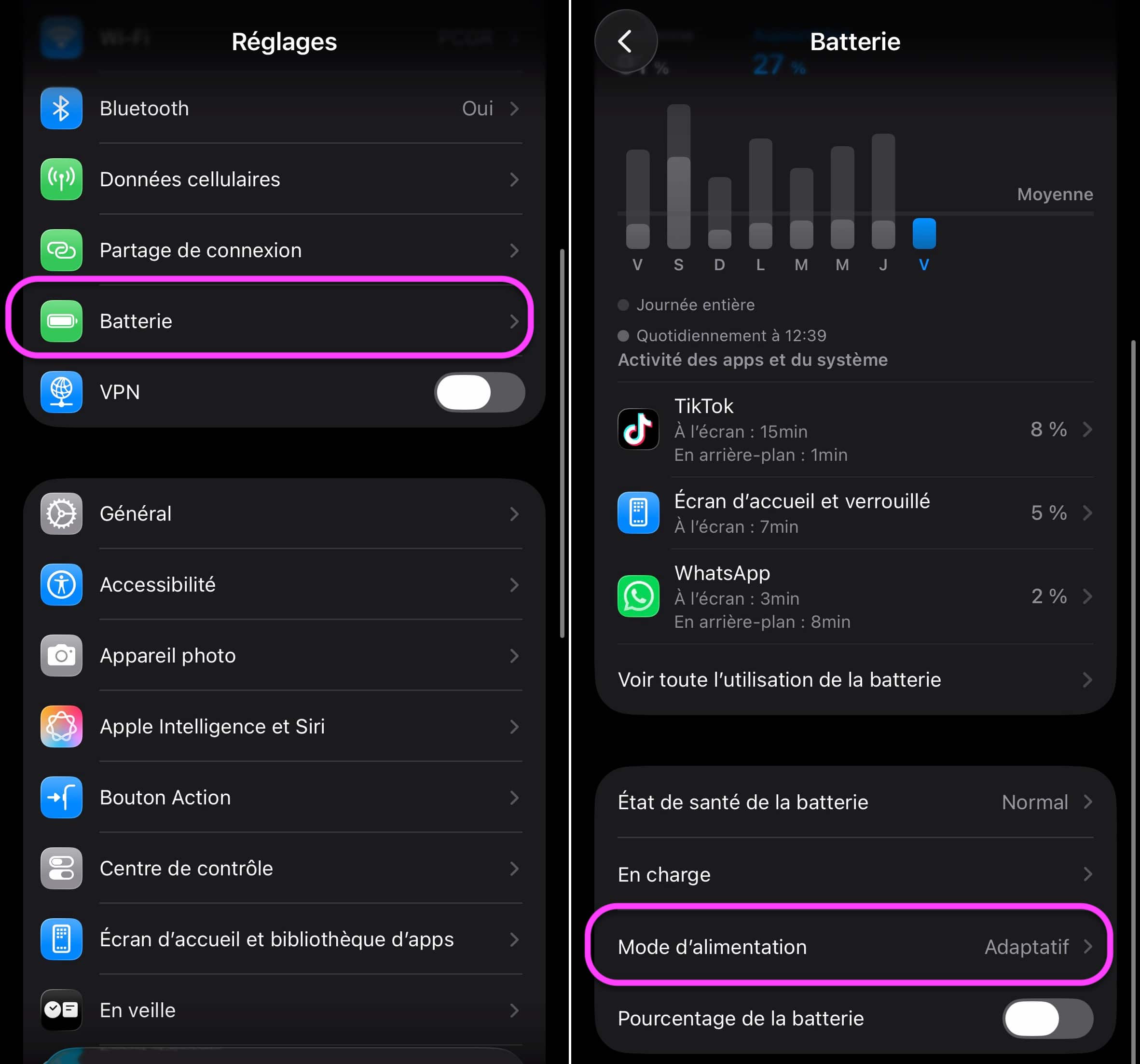 iOS 26 alimentation adaptative