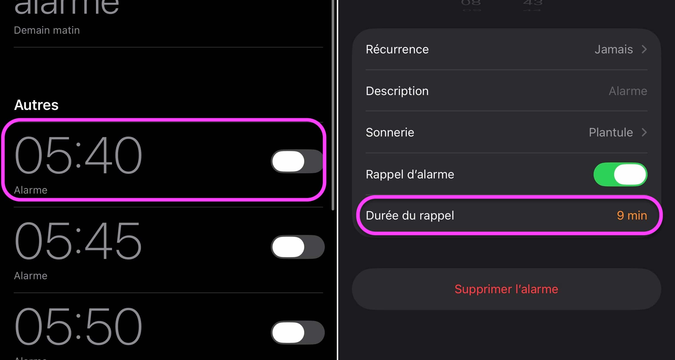 Rappel iOS 26 alarme