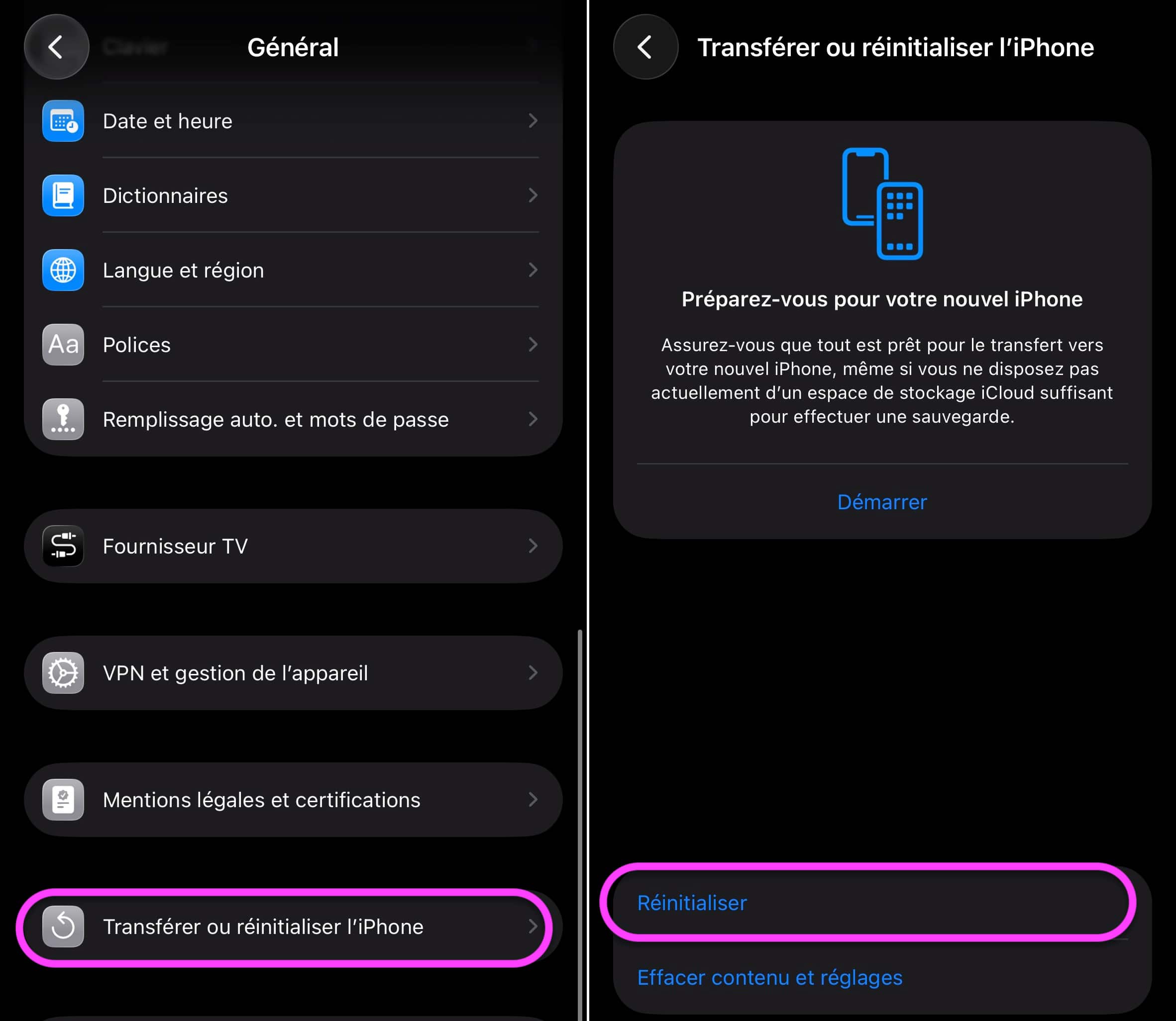 Réinitialisation iPhone