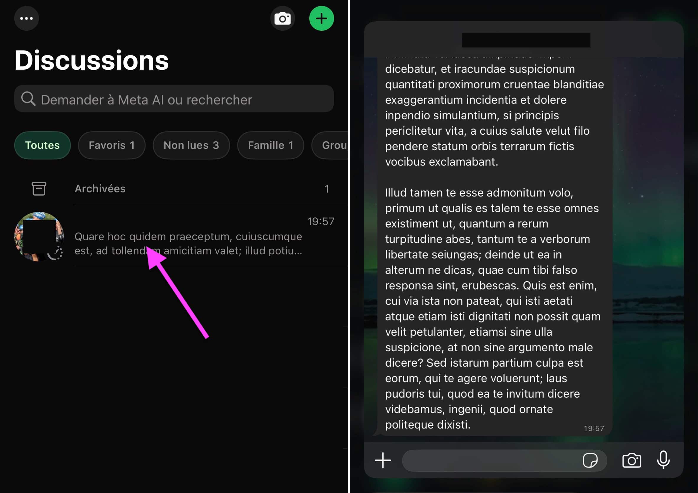 WhatsApp appui long notification