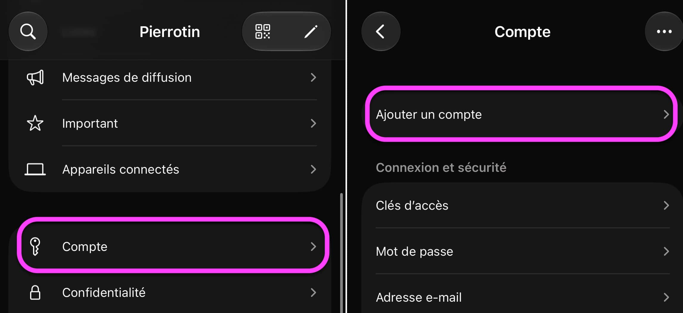 Ajouter compte WhatsApp