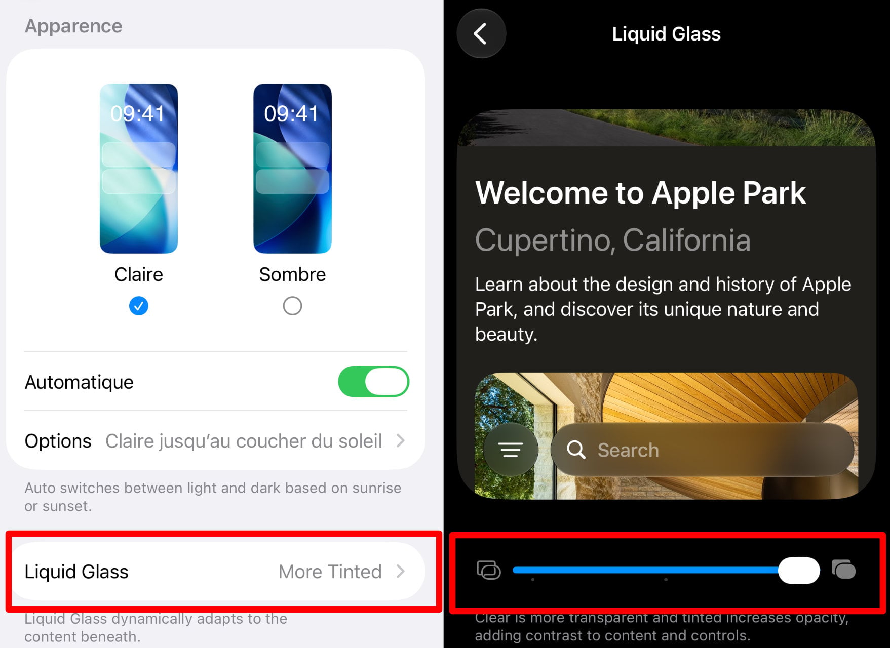 Apple iOS 27 liquid glass curseur