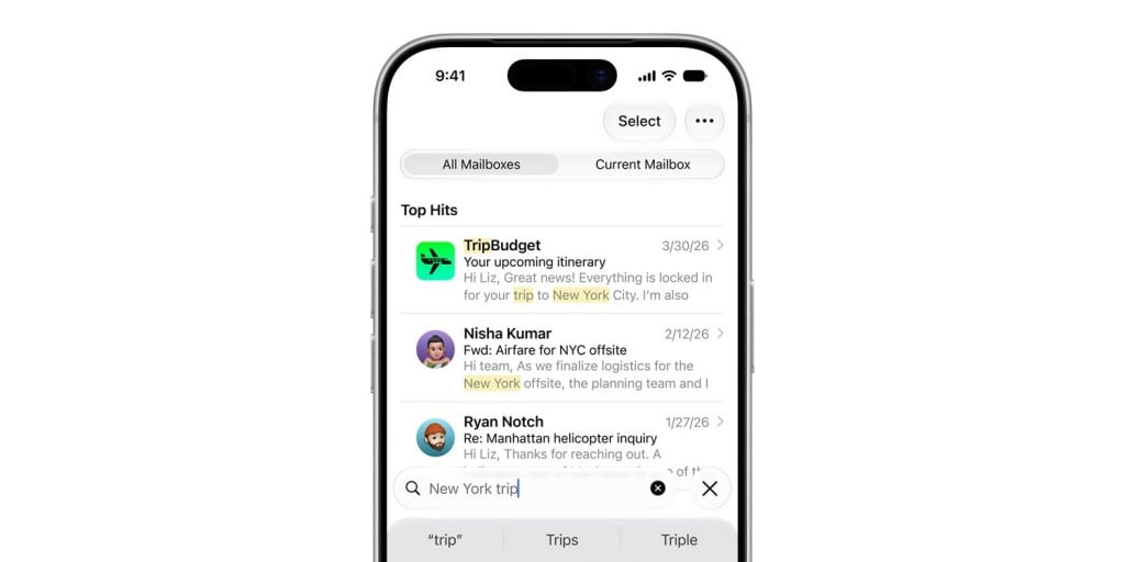 Mail search iOS 27 apple