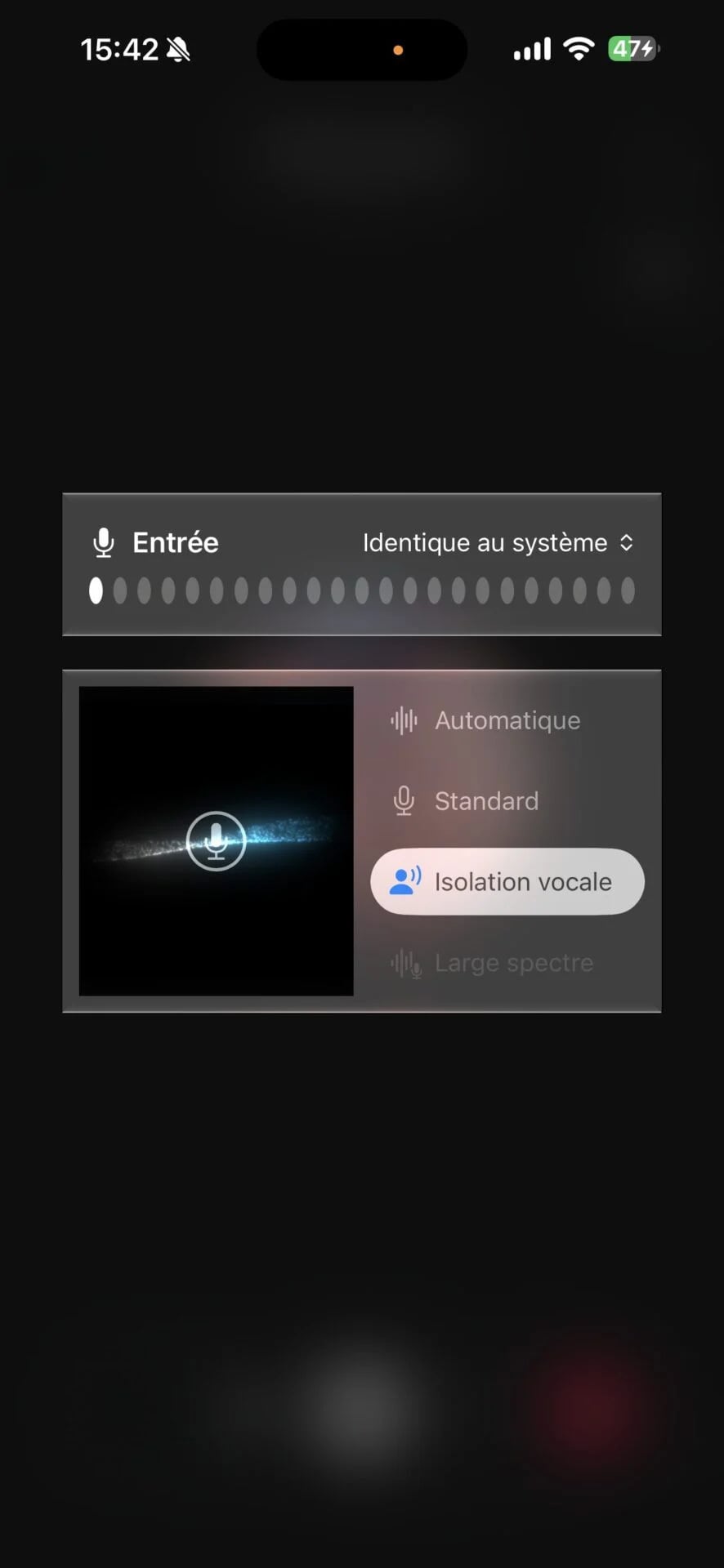 WhatsApp mode microphone isolation voix large spectre iPhone 3