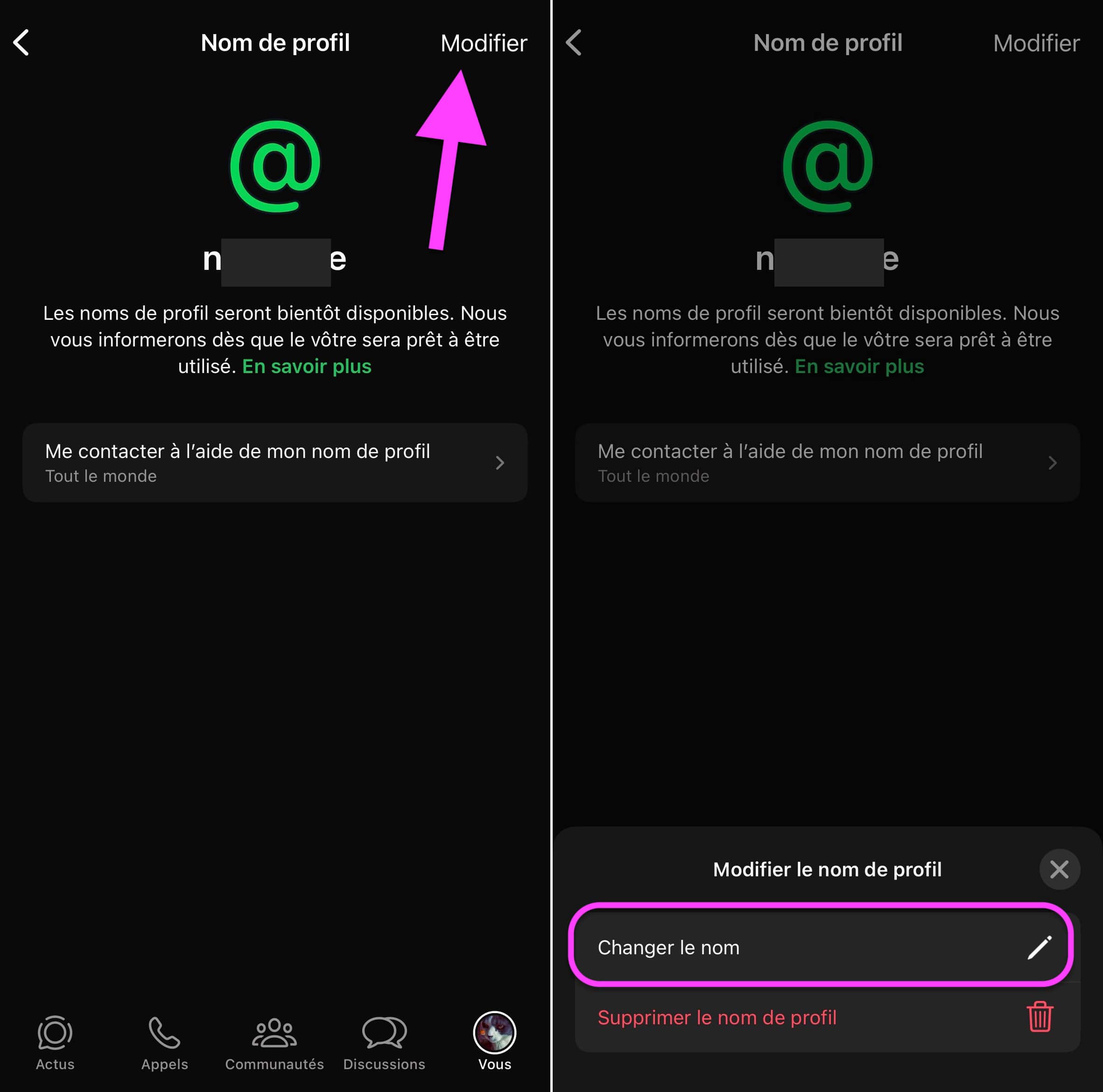 Changer pseudo WhatsApp