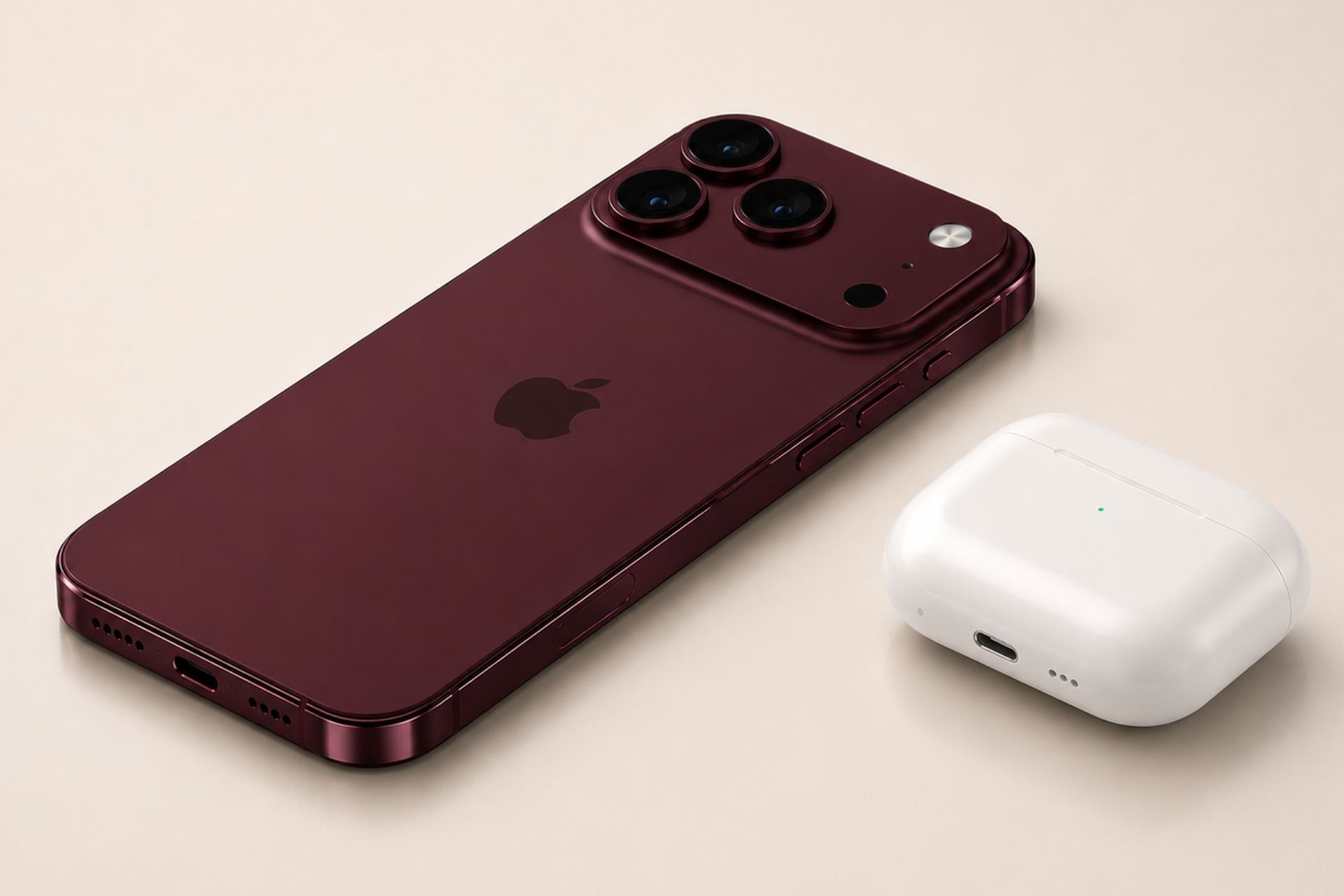 iPhone 18 Pro bordeaux AirPods concept