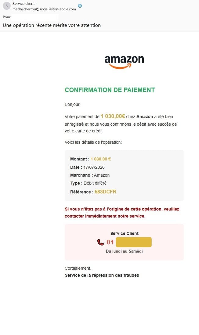 Mail arnaque amazon fraude