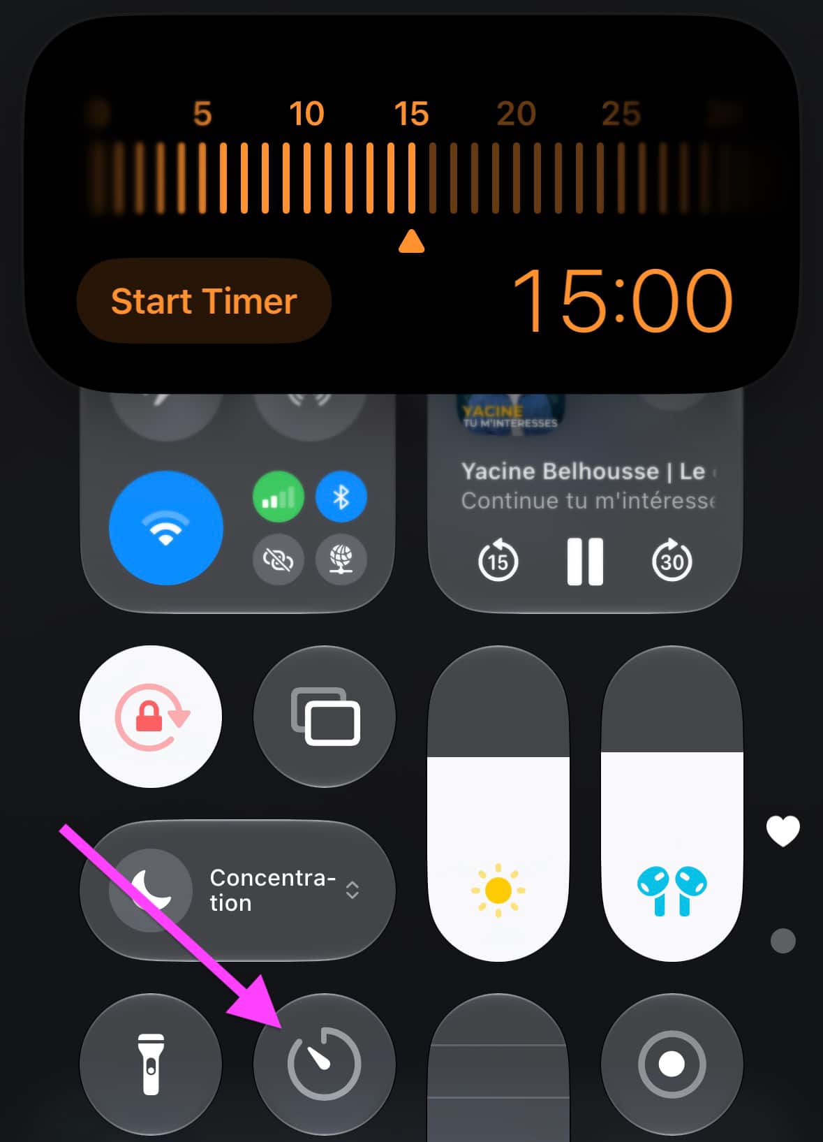 Minuteur Centre de contrôle iOS 27