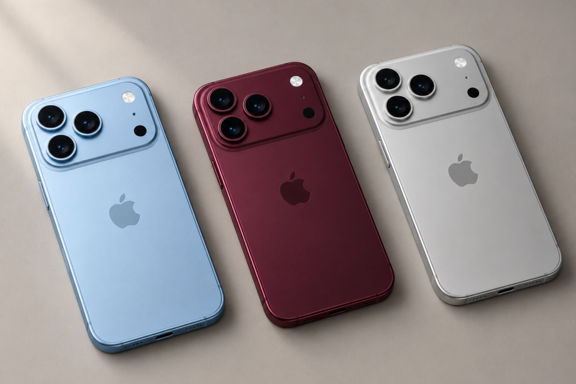 iPhone 18 Pro concept bleu, bordeaux, argent