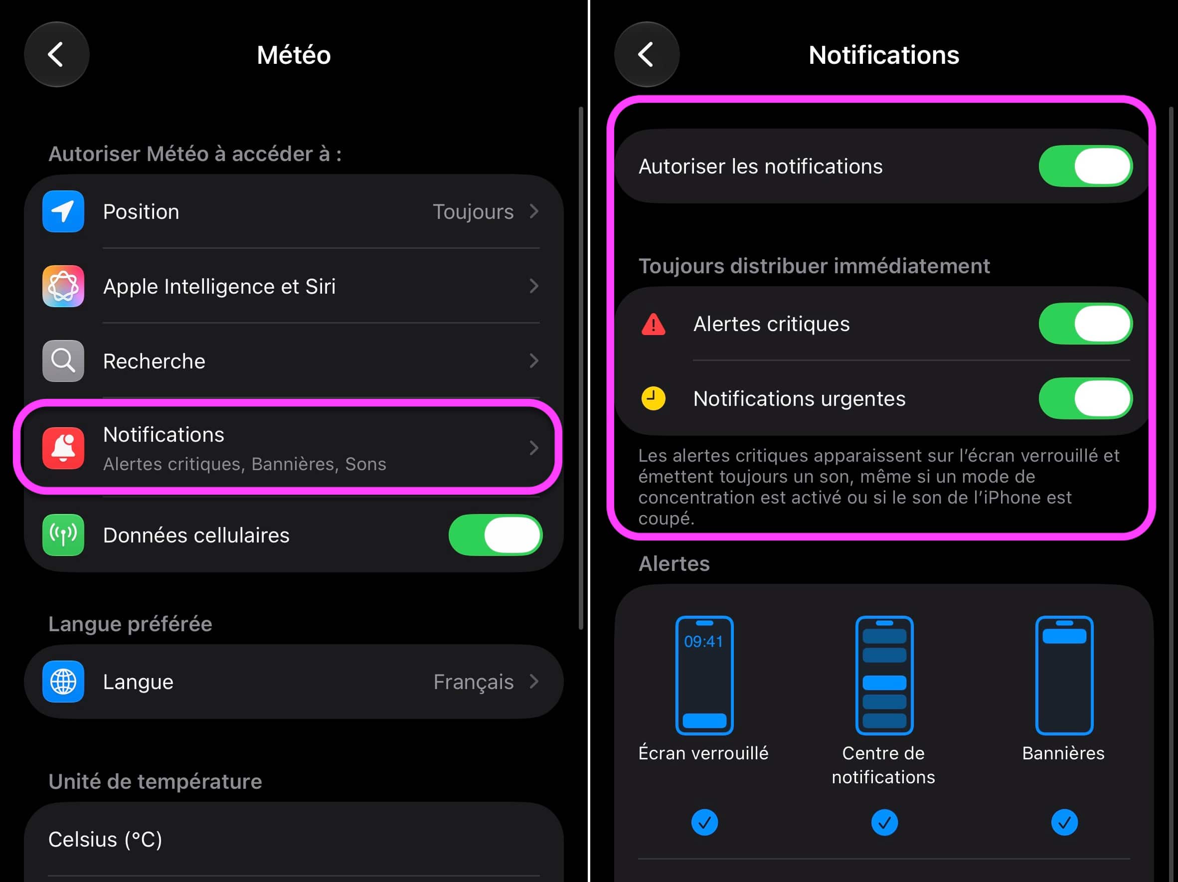 Météo notifications