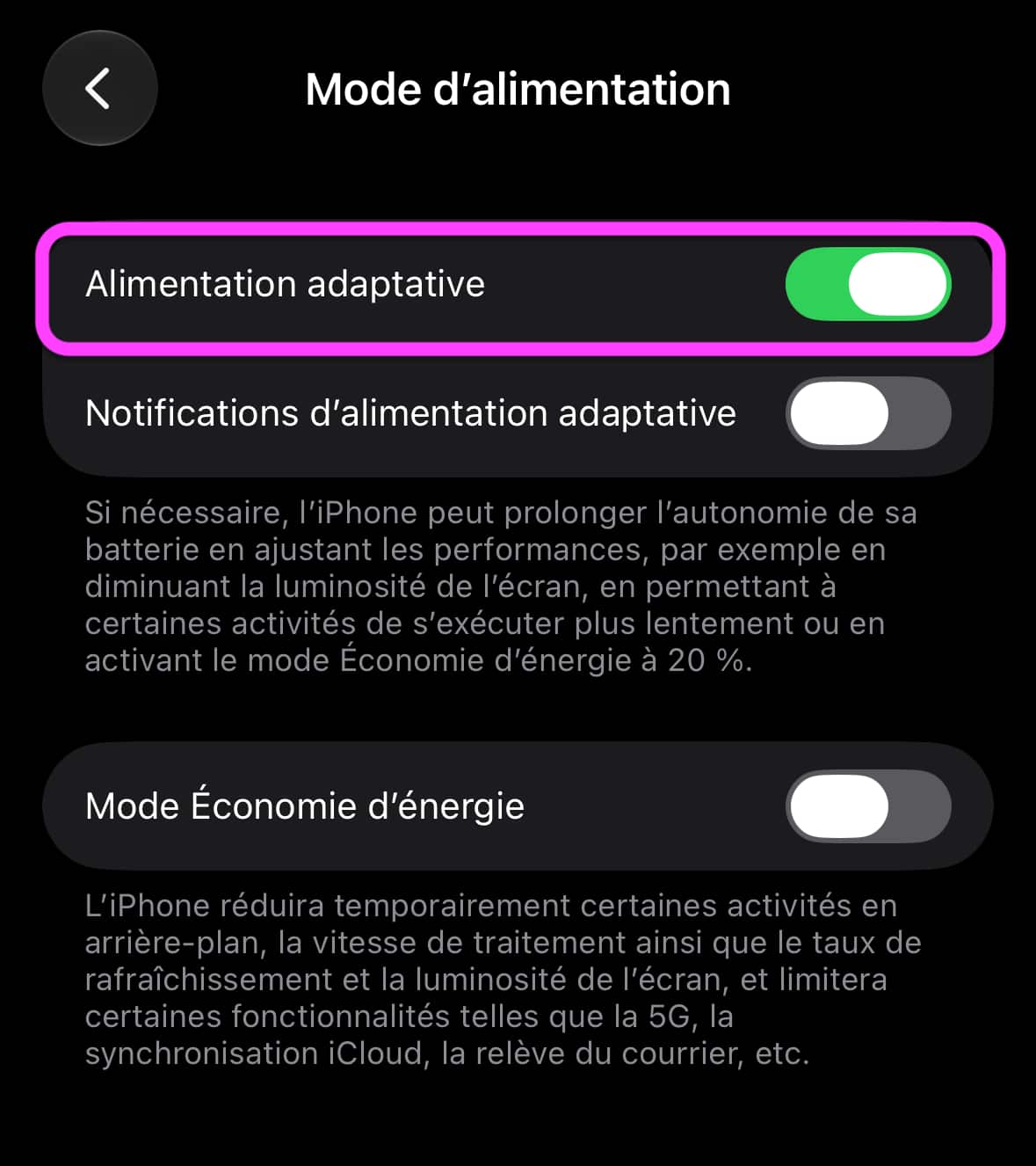 Mode alimentation adaptative